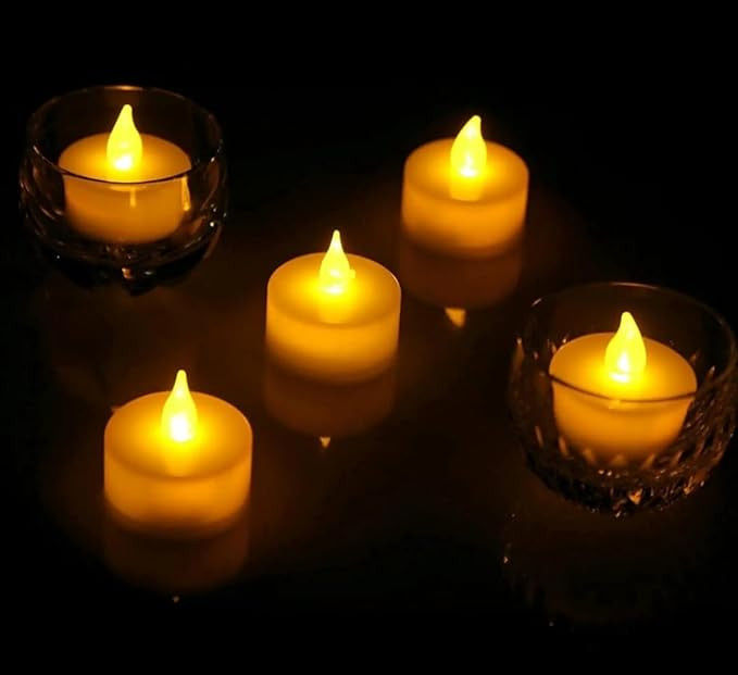 VRB Dec™ 24 Pcs Acrylic Flameless & Smokeless Decorative Candles Led Tea Light Candle Perfect for Gifting, Home, Birthday, Diwali, Christmas,Decorative Candles,Balcony, Birthday (Acrylic - 24 Pcs)