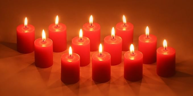 Stone & Feather, Small Red Pillar Candle Unscented, Pack of 12, Size 1.5X 2'' Smoke-Less, Burning time 8 Hours for Party, Event Decoration, Diwali, Christmas,Home Decor.