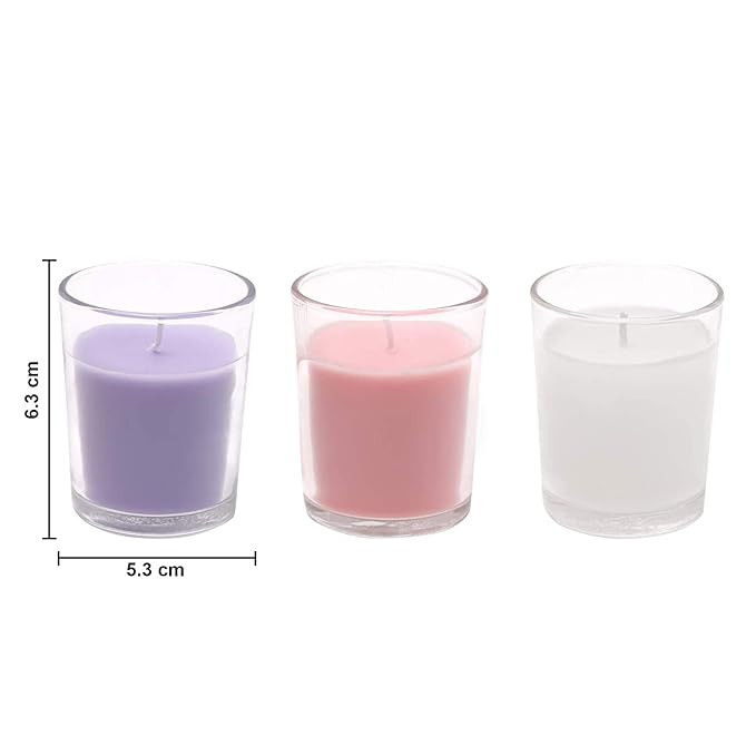 Pure Source India Votive Glass Candles, Pack of 12 (Scented - Rose, Jasmine & Lavender)