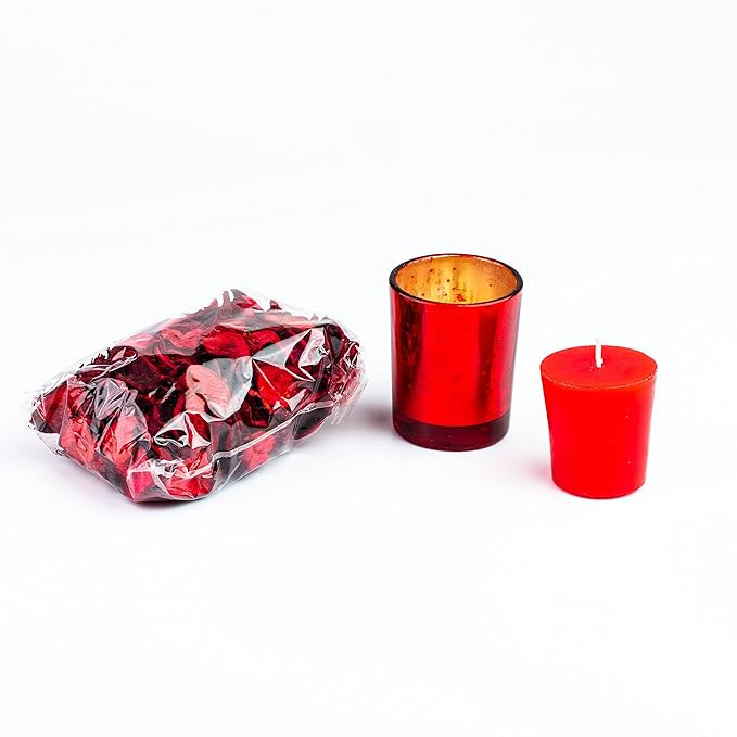 AuraDecor Wax Premium Votive Candle Gift Set | Rose Fragrance Votive Pillar Candle | Rose Potpourri For Home Decor