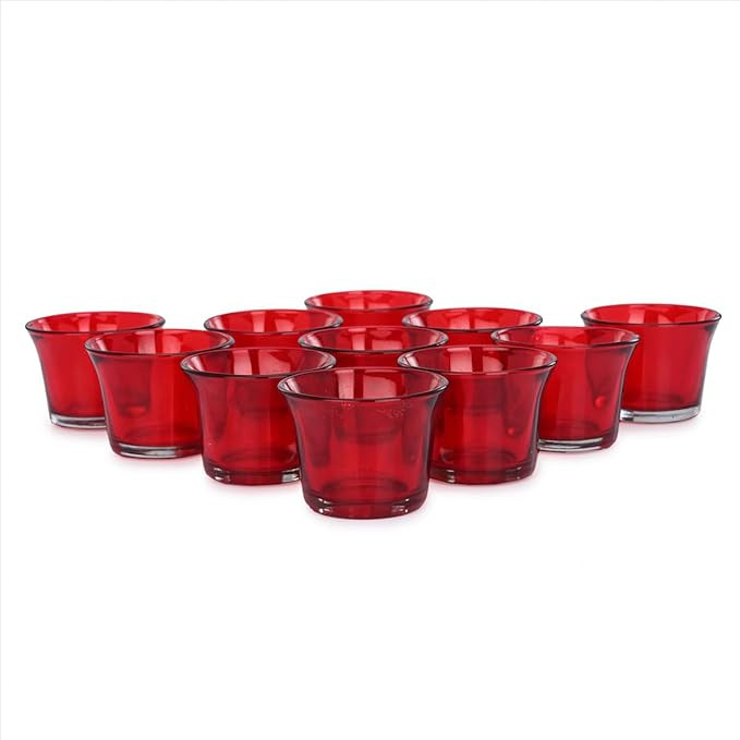 Mahganya Set of 6 Votive Glass Tealight Candle Holders - Christmas Decorations Items for Home Décor Living Room Bedroom Dining Table (Red) - Christmas and Diwali Gifts Multi Color (Red)